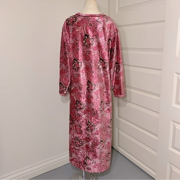 VINTAGE carroll reed pink velour paisley floral zippered lounge dress robe L/XL - Picture 8 of 13